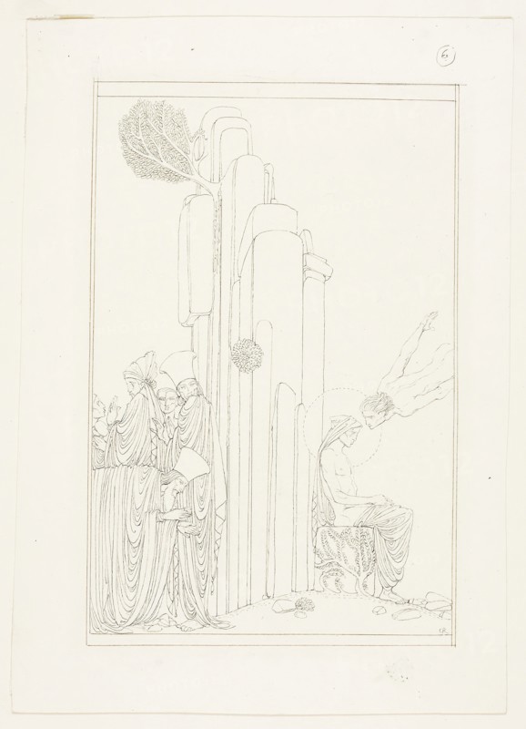 The Teacher of Wisdom, c. 1890–1900, Charles Ricketts, English, 1866-1931, England, Pen and brown ink over traces of graphite, on ivory wove paper, 283 × 202 mm