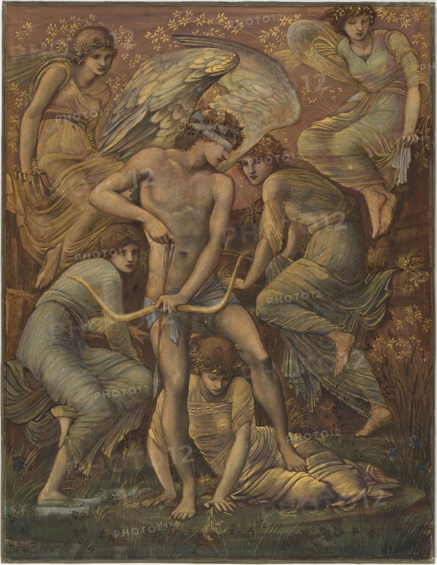 Cupid’s Hunting Fields, 1885, Sir Edward Burne-Jones, English, 1833-1898, England, Gouache, with watercolor and gold and silver paints on ivory wove paper, laid down on linen canvas, 995 × 769 mm