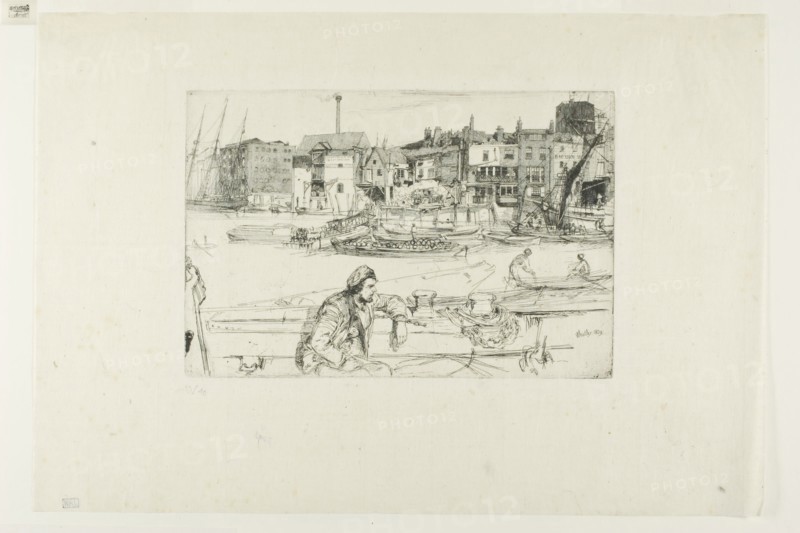 Black Lion Wharf, 1859, James McNeill Whistler, American, 1834-1903, United States, Etching with foul biting in black ink on cream Japanese paper, 152 x 227 mm (plate), 265 x 388 mm (sheet)