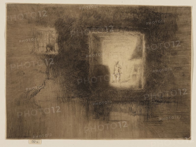 Nocturne: Furnace, 1879/80, James McNeill Whistler, American, 1834-1903, United States, Etching and drypoint with foul biting in dark brown ink on cream laid paper, 170 x 231 mm (image, trimmed within plate mark), 175 x 231 mm (sheet)