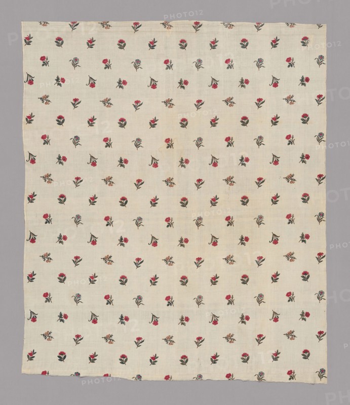 Panel (Dress Fabric), c. 1785, France, Jouy-en-Josas, France, Cotton, plain weave, block printed, 104.1 × 88.1 cm (41 × 34 3/4 in.)