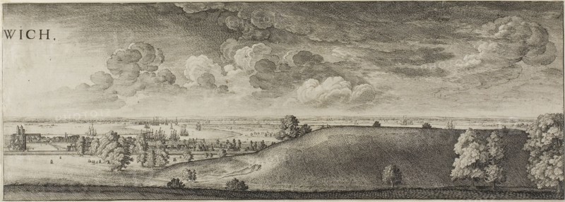 Greenwich, 1637, Wenceslaus Hollar, Czech, 1607-1677, Bohemia, Etching in two parts on two sheets of paper, 148 × 149 mm