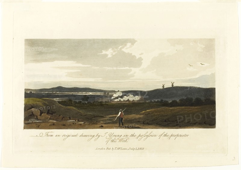 Landscape, published July 1, 1818, Unknown Artist (probably British, 19th century), after J. Young (British, active 19th century), England, Aquatint and etching in black with hand-coloring on cream wove paper, 119 × 252 mm (image), 191 × 282 mm (plate), 218 × 312 mm (sheet)