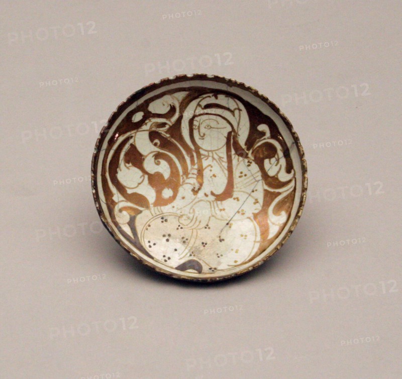 Dish, Late 12th/early 13th century, Iran, Iran, Fritware, painted in lustre on an opaque white glaze, Height: 3.5 cm Diameter: 13 cm (Height: 1 3/8 in x  Diameter:  5 1/8 in.)