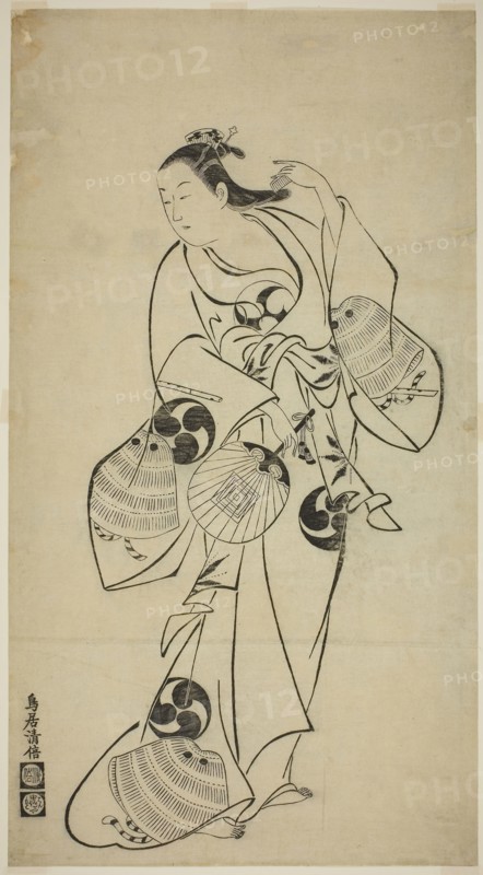 Actor as a Standing Beauty, c. 1712, Torii Kiyomasu I, Japanese, active c. 1704-18 (?), Japan, Woodblock print, vertical o-oban, sumizuri-e, 21 x 11 1/2 in.