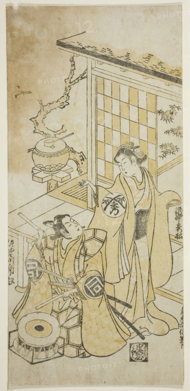 The Actors Takinaka Hidematsu I and Sanogawa Ichimatsu I, c. 1745, Torii Kiyonobu II, Japanese, active c. 1725-61, Japan, Color woodblock print, hosoban, benizuri-e, 12 1/8 x 5 1/2 in.