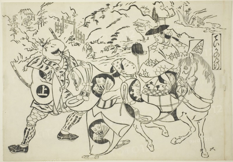 Teika’s Journey (Taika no michiyuki), from the series Famous Scenes from Japanese Puppet Plays (Yamato irotake), c. 1705/06, Okumura Masanobu, Japanese, 1686-1764, Japan, Woodblock print, oban, sumizuri-e, 27.3 x 39.2 cm