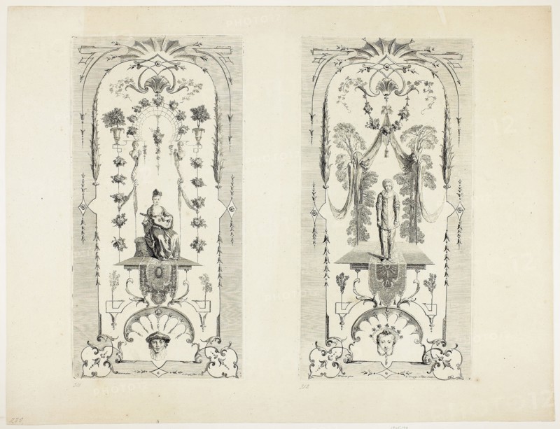 Screen of Six Sheets (311 & 312), n.d., Louis Crépy, Jr., French, 18th century, France, Etching on paper, 390 × 196 mm (images), 480 × 630 mm (sheet)