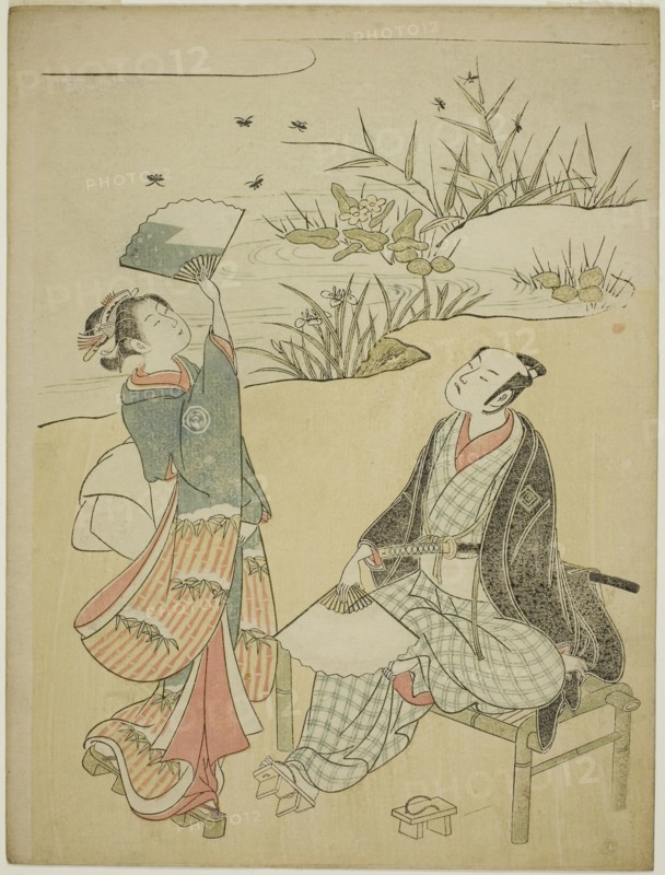 Two Actors Catching Fireflies, c. 1765/70, Attributed to Torii Kiyomitsu I, Japanese, 1735-1785, Japan, Color woodblock print, chuban, 11 3/8 x 8 5/8 in.