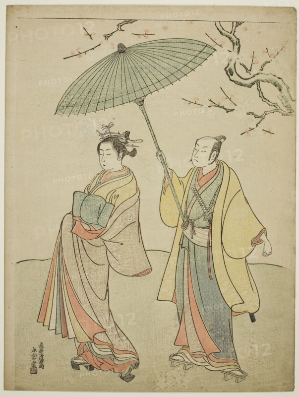 The Actors Ichikawa Komazo I (L) and Nakamura Matsue I (R), c. 1770, Torii Kiyomitsu I, Japanese, 1735–1785, Japan, Color woodblock print, chuban, 11 3/8 x 8 5/8 in.