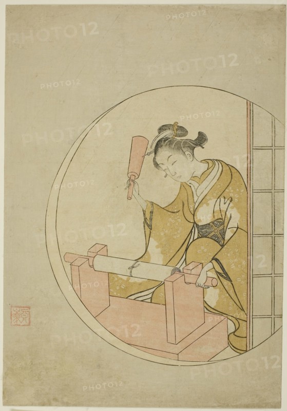 Fulling Cloth, c. 1765, Suzuki Harunobu ?? ??, Japanese, 1725 (?)-1770, Japan, Color woodblock print, chuban, 11 3/8 x 8 1/4 in.