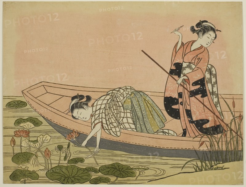 Gathering Lotus Flowers, c. 1765, Suzuki Harunobu ?? ??, Japanese, 1725 (?)-1770, Japan, Color woodblock print, chuban, 21.1 x 27.6 cm (8 5/16 x 10 7/8 in.)