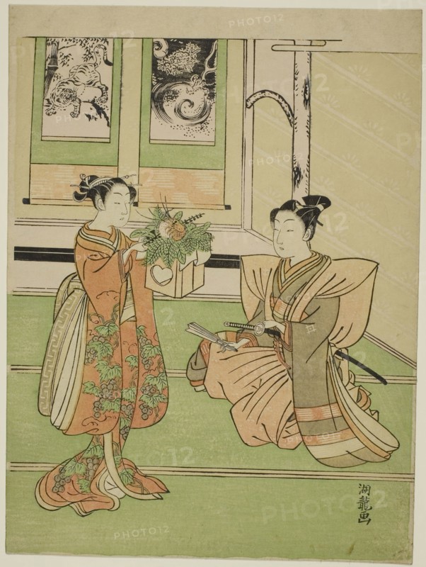 The New Year’s Offering, c. 1769, Isoda Koryusai, Japanese, 1735-1790, Japan, Color woodblock print, chuban, 10 3/8 x 7 3/4 in.