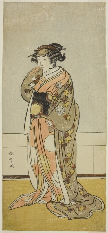 The Actor Yamashita Kinsaku II as Lady Kikusui (Kikusui Gozen) (?) in the Play Kaeribana Eiyu Taiheiki (?), Performed at the Nakamura Theater (?) in the Eleventh Month, 1779 (?), c. 1779, Katsukawa Shunsho ?? ??, Japanese, 1726-1792, Japan, Color woodblock print, hosoban, from a multisheet composition, 32.7 x 14.6 cm (12 7/8 x 5 /4 in.)