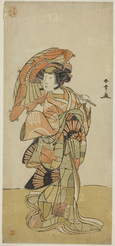 The Actor Nakamura Tomijuro I as the female fox from Mt. Ubagadake in the play Chigo Torii Tobiiri Kitsune, performed at the Ichimura Theater in the eleventh month, 1777, c. 1777, Katsukawa Shunsho ?? ??, Japanese, 1726-1792, Japan, Color woodblock print, one sheet of hosoban tetraptych, 31.7 x 14.4 cm (12 7/16 x 5 5/8 in.)