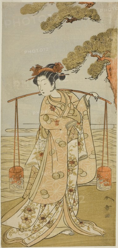 The Actor Segawa Kitsuji III as Murasame in the Play Gohiiki Kanjincho, Performed at the Nakamura Theater in the Eleventh Month, 1773, c. 1773, Katsukawa Shunsho ?? ??, Japanese, 1726-1792, Japan, Color woodblock print, hosoban, right sheet of triptych (?), 29.8 x 14.5 cm (11 3/4 x 5 11/16 in.)