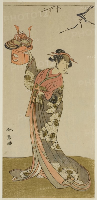 The Actor Arashi Hinaji I as Hananoi in the Play Gosho-zakura Horikawa Youchi, Performed at the Ichimura Theater in the Fourth Month, 1773, c. 1773, Katsukawa Shunsho ?? ??, Japanese, 1726-1792, Japan, Color woodblock print, hosoban, left sheet of diptych (?), 30.5 x 14.3 cm (12 x 5 5/8 in.)