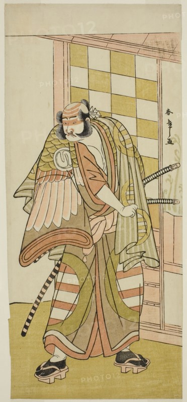 The Actor Sawamura Sojuro III as Kobayashi no Asahina Saburo in the Play Kuruwagayoi Komachi Soga, Performed at the Nakamura Theater in the Second Month, 1781, c. 1781, Katsukawa Shunsho ?? ??, Japanese, 1726-1792, Japan, Color woodblock print, hosoban, 33.4 x 14.9 cm (13 1/8 x 5 7/8 in.)