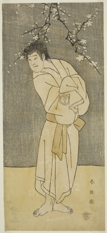 The Actor Sawamura Sojuro III as the Monk Seigen (?) in the Play Saikai Soga Nakamura (?), Performed at the Nakamura Theater (?) in the First Month, 1793 (?), c. 1793, Katsukawa Shun’ei, Japanese, 1762-1819, Japan, Color woodblock print, hosoban, 30.8 x 13.7 cm (12 1/8 x 5 3/8 in.)