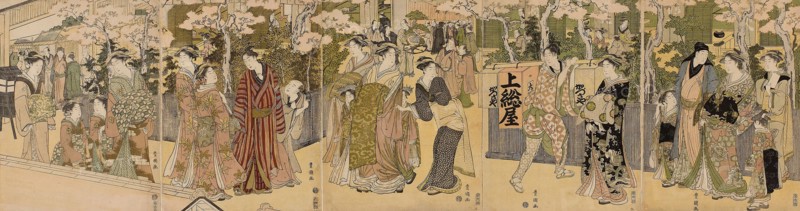 Autumn Moon of the Strumpets (Kekoro no Aki no Tsuki), from the series Eight Views at the Foot of Ueno Hill (Toei fumoto hakkei), c. 1777, Kitao Shigemasa, Japanese, 1739-1820, Japan, Color woodblock print, chuban, 9 7/8 x 7 7/8 in.