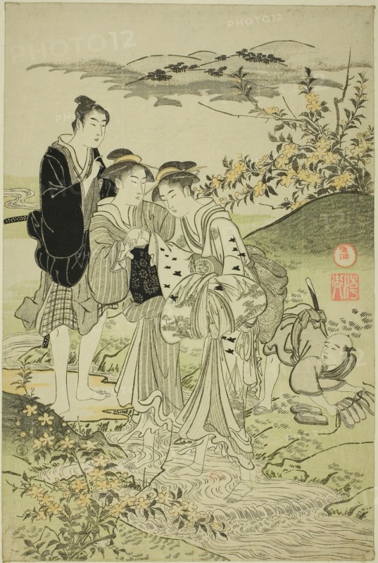 The Ide Jewel River, c. 1781/89, Kubo Shunman, Japanese, 1757–1820, Japan, Color woodblock print, sheet from oban hexaptych, 38.5 x 25.6 cm (15 1/8 x 10 1/16 in.)