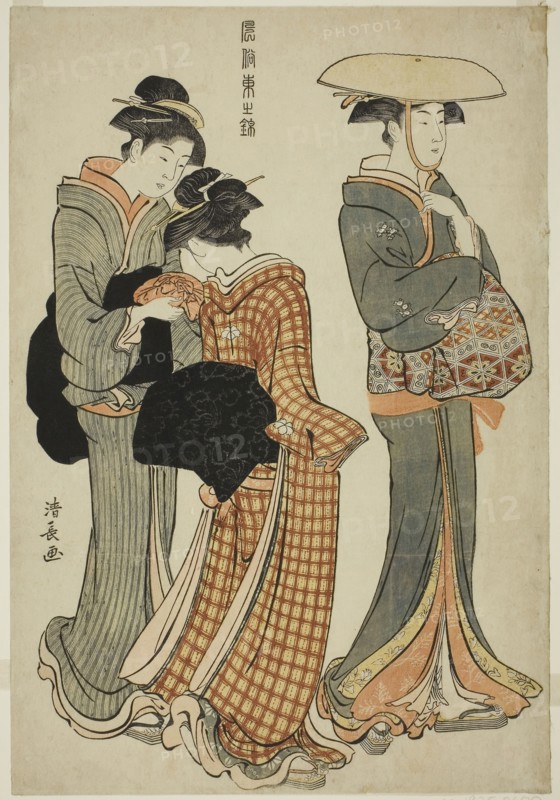 Two Women and a Maid, from the series A Brocade of Eastern Manners (Fuzoku Azuma no nishiki), c. 1783/84, Torii Kiyonaga, Japanese, 1752-1815, Japan, Color woodblock print, oban, 38.8 x 26.4 cm