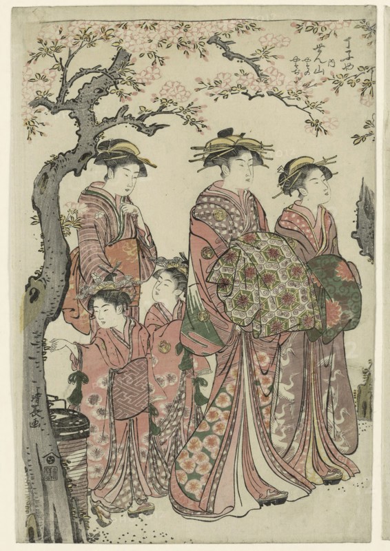 The Courtesans Senzan, Yasono, and Yasoji of the Chojiya, 1785, Torii Kiyonaga, Japanese, 1752-1815, Japan, Color woodblock print, left sheet of oban triptych, 38.0 x 25.3 cm
