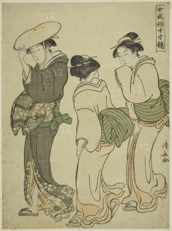 A Woman and Two Maids, from the series A Mirror of Feminine Manners (Onna fuzoku masu kagami), c. 1790, Torii Kiyonaga, Japanese, 1752-1815, Japan, Color woodblock print, chuban, 24.4 x 18.1 cm