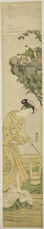 Daoist Immortals Spying on a Young Beauty, c. 1768, Suzuki Harunobu ?? ??, Japanese, 1725 (?)-1770, Japan, Color woodblock print, hashira-e, Untitled (Drawing room at Broadlands), 1859, English, England, Albumen print, from the "Untitled Album