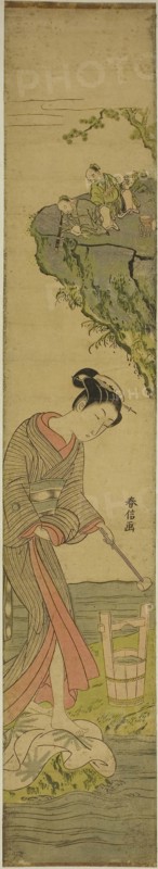 Two Sages Gazing at a Beauty Treading Cloth (parody of Kume Sennin), c. 1769, Suzuki Harunobu ?? ??, Japanese, 1725 (?)-1770, Japan, Color woodblock print, hashira-e, 26 7/8 x 4 3/4 in., Untitled (Haworth Parsonage), 1849/60, English, England, Albumen print, from the "Untitled Album