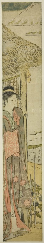Young Woman with Symbols of the First Dream of the New Year, c. 1782, Torii Kiyonaga, Japanese, 1752-1815, Japan, Color woodblock print, hashira-e, left sheet of diptych, 70.1 x 11.6 cm
