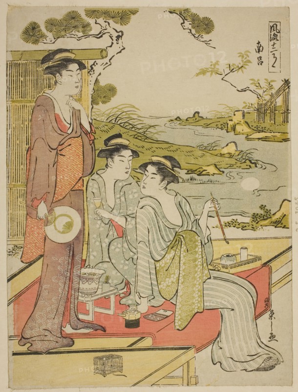 The Eighth Month (Nanryo), from the series a Calendar of Elegance (Furyu junikagetsu), c. 1788, Chobunsai Eishi, Japanese, 1756-1829, Japan, Color woodblock print, chuban, 26.2 x 19.6 cm (10 1/4 x 7 3/4 in.)