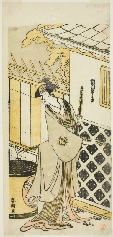 The Actor Segawa Kikunojo III as a Woman of a Samurai Family, c. 1786, Katsushika Hokusai ?? ??, Japanese, 1760-1849, Japan, Color woodblock print, 30.8 x 14.5 cm