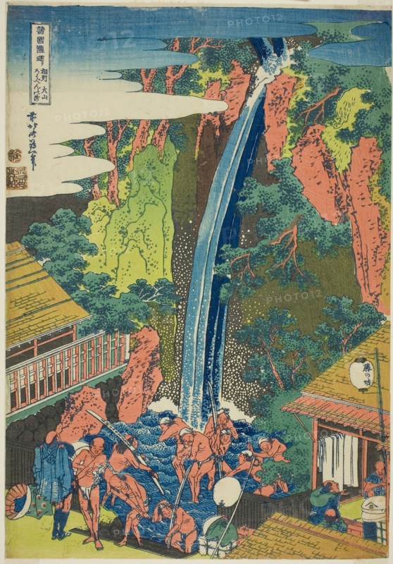 Roben Falls at Oyama in Sagami Province (Soshu Oyama Roben no taki), from the series A Tour of Waterfalls in Various Provinces (Shokoku taki meguri), c. 1833, Katsushika Hokusai ?? ??, Japanese, 1760-1849, Japan, Color woodblock print, oban, Approx. 38.2 x 25.4 cm (15 x 10 in.)