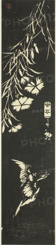 Cuckoo and pinks, c. 1843/46, Utagawa Hiroshige ?? ??, Japanese, 1797-1858, Japan, Woodblock print, section of harimaze sheet, 44.8 x 14.6 cm
