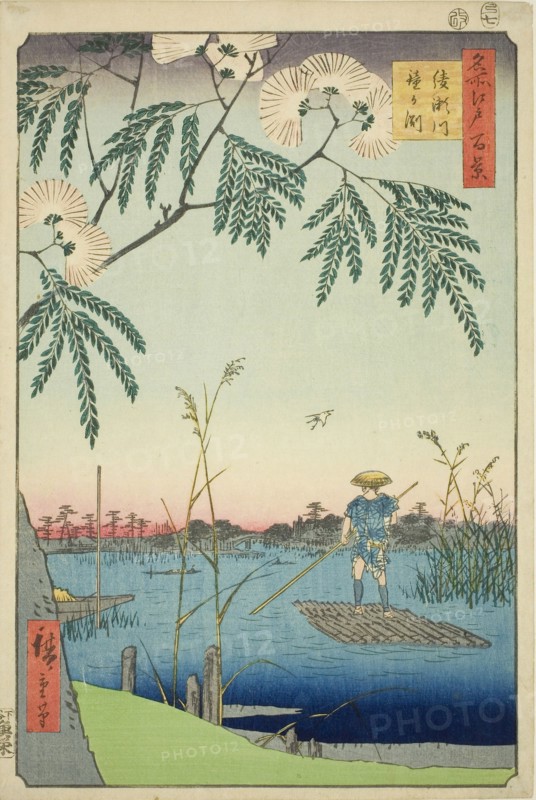 Ayase River and Kanegafuchi (Ayasegawa Kanegafuchi), from the series One Hundred Famous Views of Edo (Meisho Edo hyakkei), 1857, Utagawa Hiroshige ?? ??, Japanese, 1797-1858, Japan, Color woodblock print, oban, 36 x 24.1 cm (14 3/16 x 9 1/2 in.)