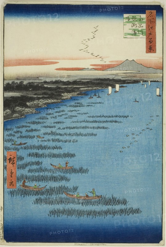 Samezu Coast in South Shinagawa (Minami-Shinagawa Samezu kaigan), from the series One Hundred Famous Views of Edo (Meisho Edo hyakkei), 1857, Utagawa Hiroshige ?? ??, Japanese, 1797-1858, Japan, Color woodblock print, oban