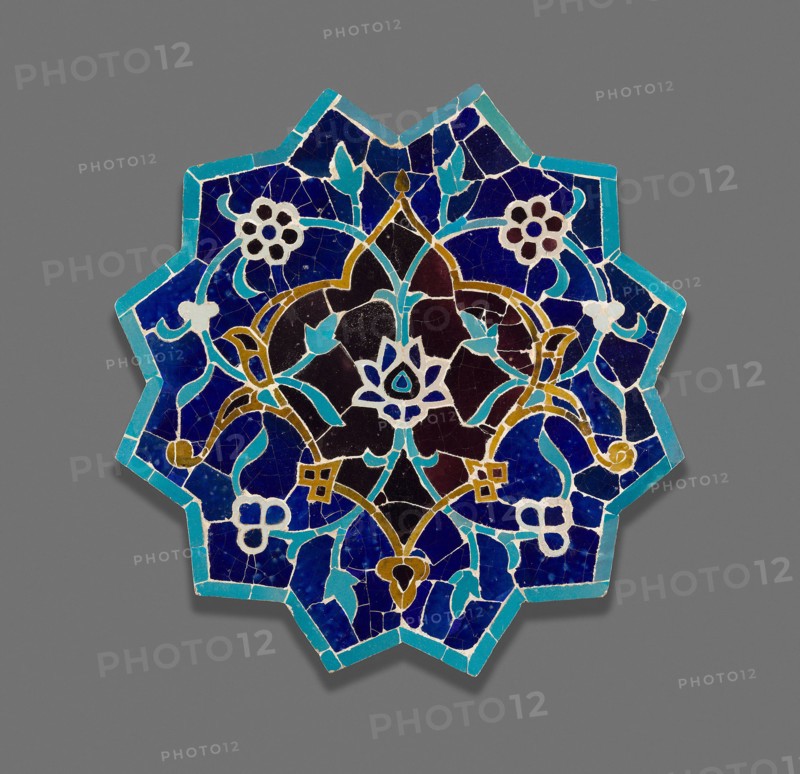 Twelve-Point Star, late 15th century, Iran or Central Asia, Iran, Glazed fritware tiles cut and reassembled as a mosaic, 59.7 cm (23 1/2 in.)