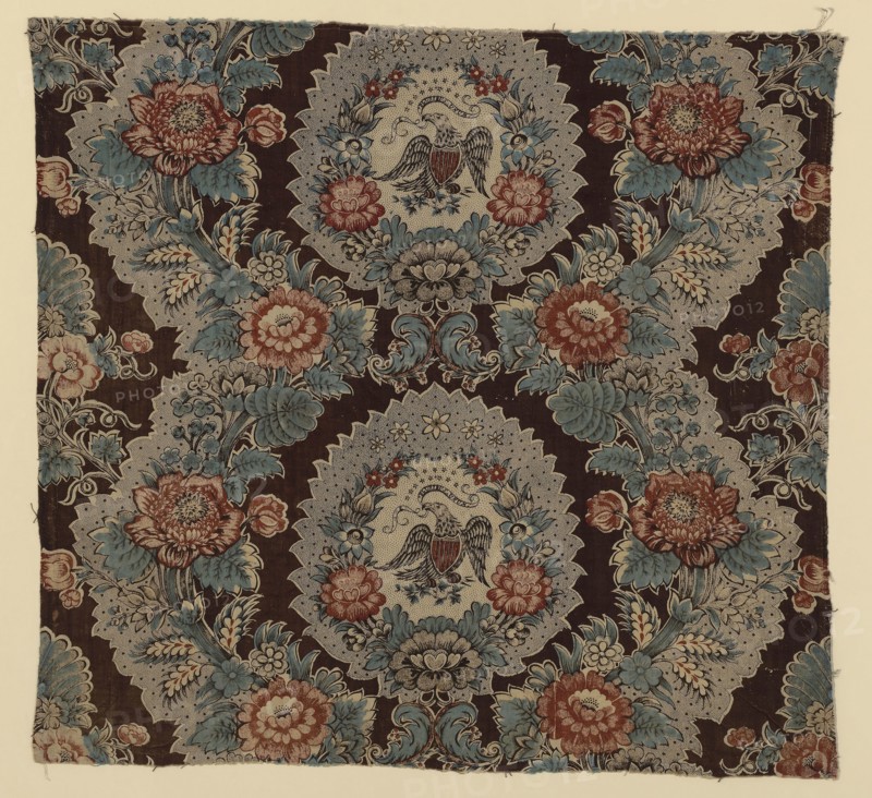 E Pluribus Unum (From the Many, One) (Furnishing Fabric), 1825/35, England, Manchester, Manchester, Cotton, plain weave, engraved roller printed, glazed, 58.6 x 62.8 cm (23 x 24 3/4 in.)