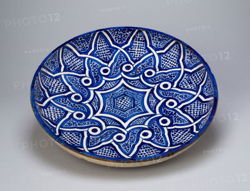 Shallow bowl, Late 19th century, Morocco, Morocco, Hard buffware body, thick walls, opaque white slip ground with transparent glaze, H: 9.5 × d. 38.1 cm (3 3/4 × 15 in.)