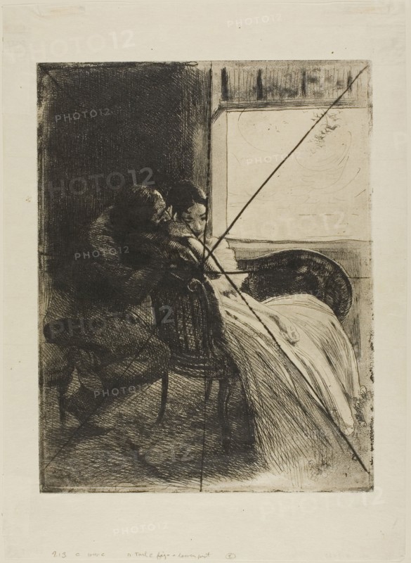 Flirtation, plate six from Woman, c. 1886, Albert Besnard, French, 1849-1934, France, Etching, aquatint and drypoint on cream Japanese paper, 319 × 247 mm (image/plate), 410 × 298 mm (sheet)