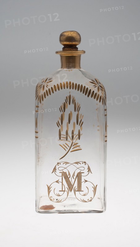 Tall Bottle with Stopper, c. 1771, Spain, Glass with gilt decoration, 26 x 10.2 x 7.6 cm (10 1/4 x 4 x 3 in.)