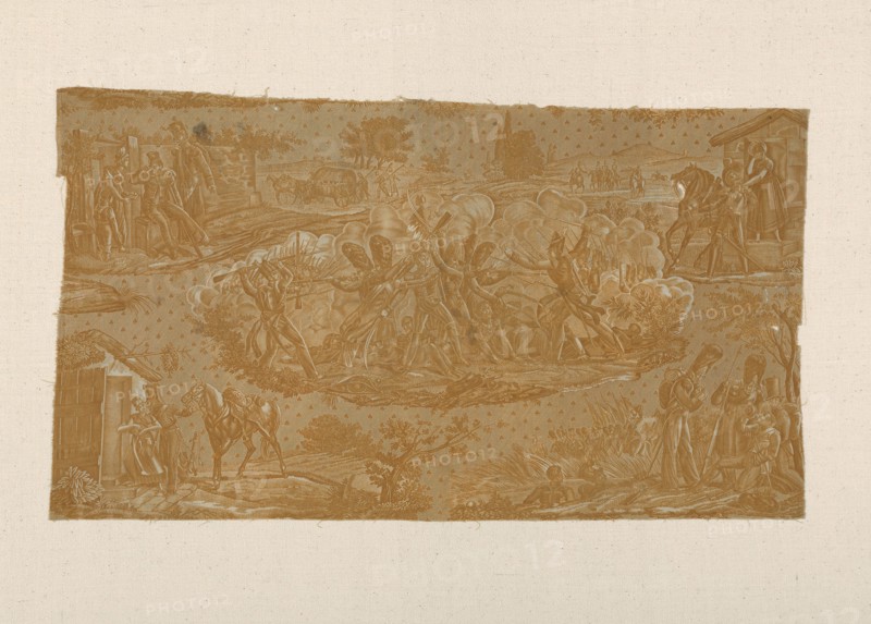Cambronne at Waterloo (Furnishing Fabric), 1820/25, Manufactured by Hartmann et Fils, France, Alsace, Munster, France, Cotton, plain weave, engraved roller printed, 48.9 × 85.3 cm (19 1/4 × 33 5/8 in.)