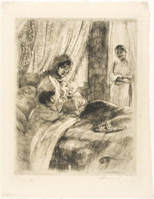 Breakfast, plate four from Woman, c. 1886, Albert Besnard, French, 1849-1934, France, Etching in black on cream Japanese paper, 316 × 247 mm (image/plate), 396 × 308 mm (sheet) × 308 mm (sheet)