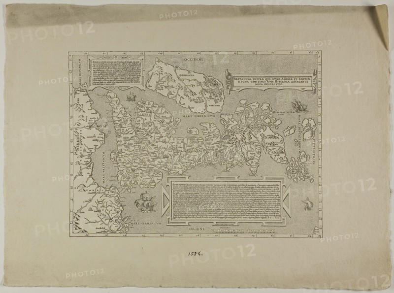 Britannia, 1558, reprinted 1889, Unknown Artist, English, 19th century, England, Woodcut in black on cream laid paper, 258 × 350 mm