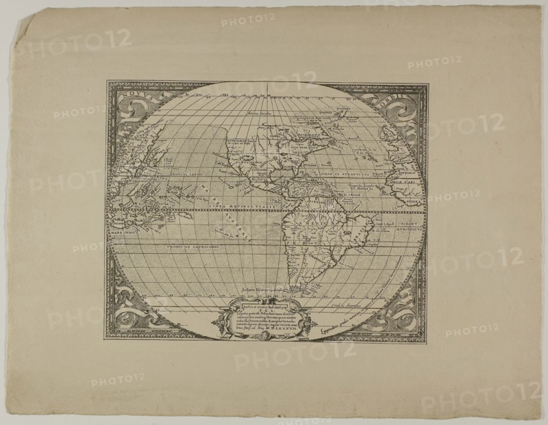 Novus Orbis, 1889, Unknown Artist (English, 19th century), reproduced from the collection of Richard Hakluyt (English, 1552-1616), England, Engraving in black on cream laid paper, 250 × 328 mm