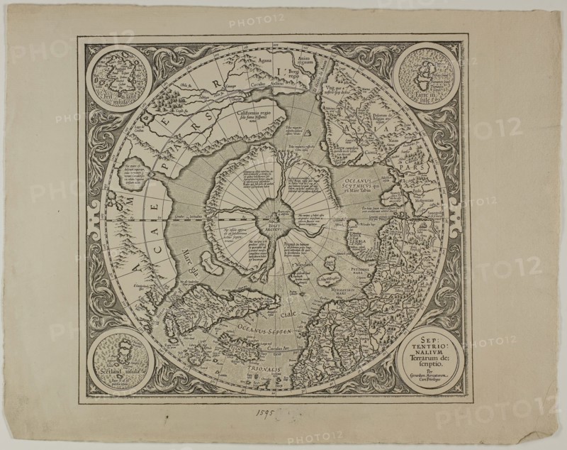 Map of the Mercator Projection, 1595, reprinted 1889, Unknown Artist, English, 19th century, England, Engraving in black on cream laid paper, 256 × 329 mm