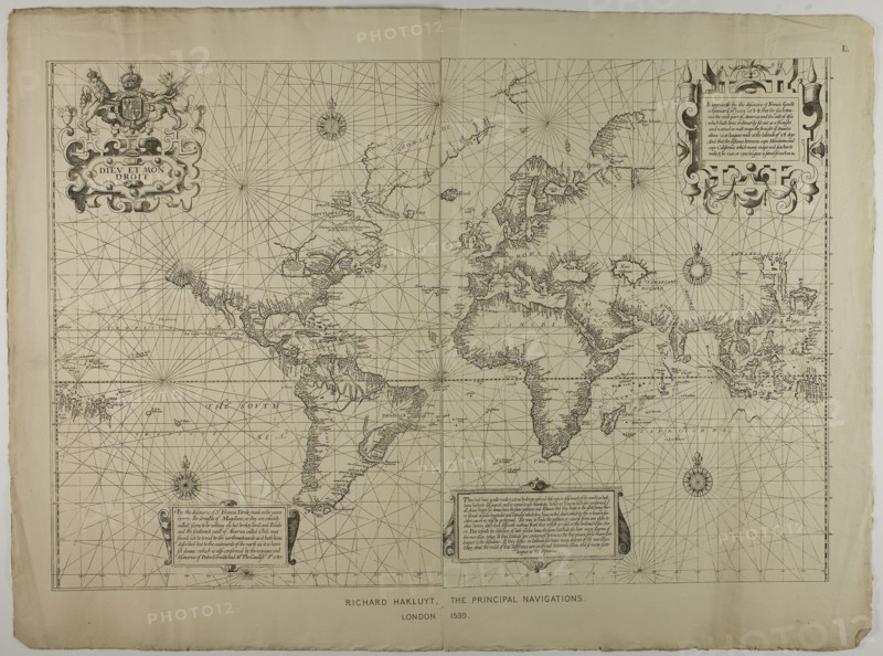 Richard Hakluyt, the Principal Navigations, London, 1599, reprinted 1889, Unknown Artist (English, 19th century), from the original collection of Richard Hakluyt (English, 1552-1616), England, Engraving in black on cream wove paper