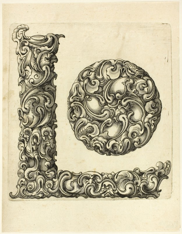 Letter L, 1630, Peter Aubry, German, 1596-1668, Germany, Engraving on paper, 223 x 174 mm