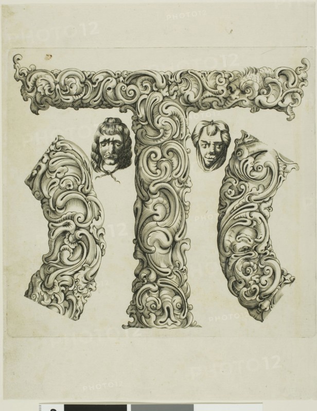 Letter T, 1630, Peter Aubry, German, 1596-1668, Germany, Engraving on paper, 252 x 199 mm